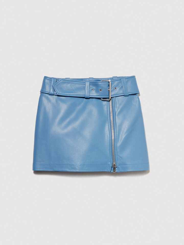 Mini skirt with maxi belt - women's mini skirts - Light Blue | Sisley image number 6